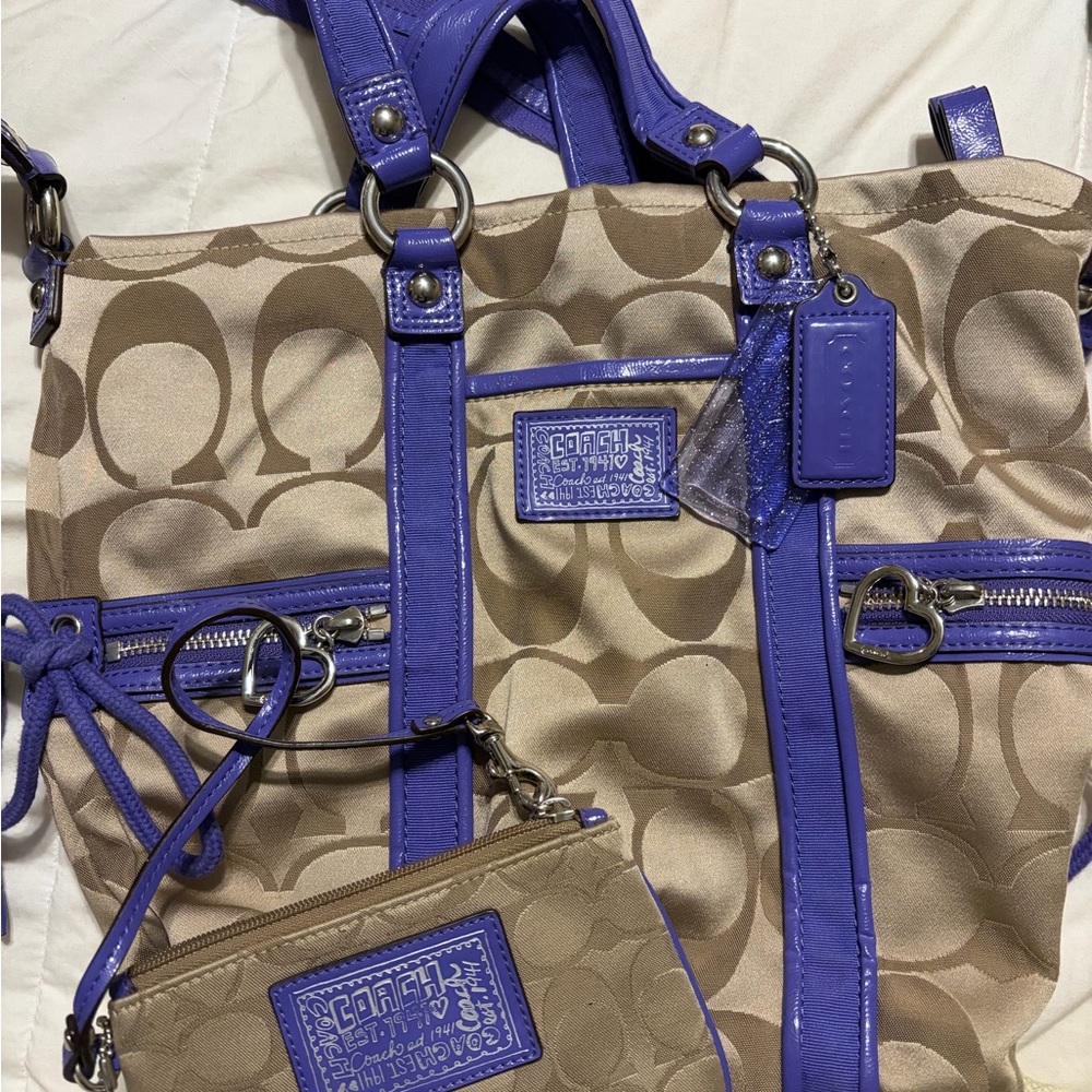 Coach Beige and Purple Signature Tote